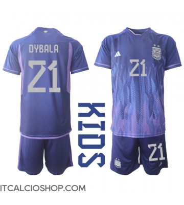 Argentina Paulo Dybala #21 Seconda Maglia Bambino Mondiali 2022 Manica Corta (+ Pantaloni corti)